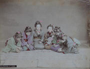 Meiji Era Hand Colored Japanese Albumen Photograph D 97 Playing at Cards