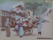 Meiji Era Hand Colored Japanese Albumen Photograph C 28 Basket and Broom Peddler