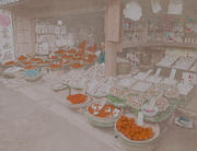 Meiji Era Hand Colored Japanese Albumen Photograph Grocery and Fruit Shop