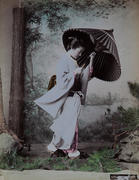 Meiji Era Hand Colored Japanese Albumen Photograph #1518 Wind COstume
