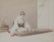 Meiji Era Hand Colored Japanese Albumen Photograph A Koto Player