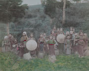Meiji Era Hand Colored Japanese Albumen Photograph Tea Pickers