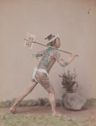 Meiji Era Hand Colored Japanese Albumen Photograph Tattooed Mailman