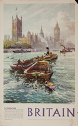 Britain, Parliment and Big Ben from the Thames River Original Travel Poster