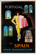 Original Vintage Pan Am Travel Poster Portugal and Spain World's Most Experienced Airline 