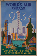 1934 Chicago World's Fair, Tour the World at the Fair, See Fifteen Foreign Villages Original Travel Poster