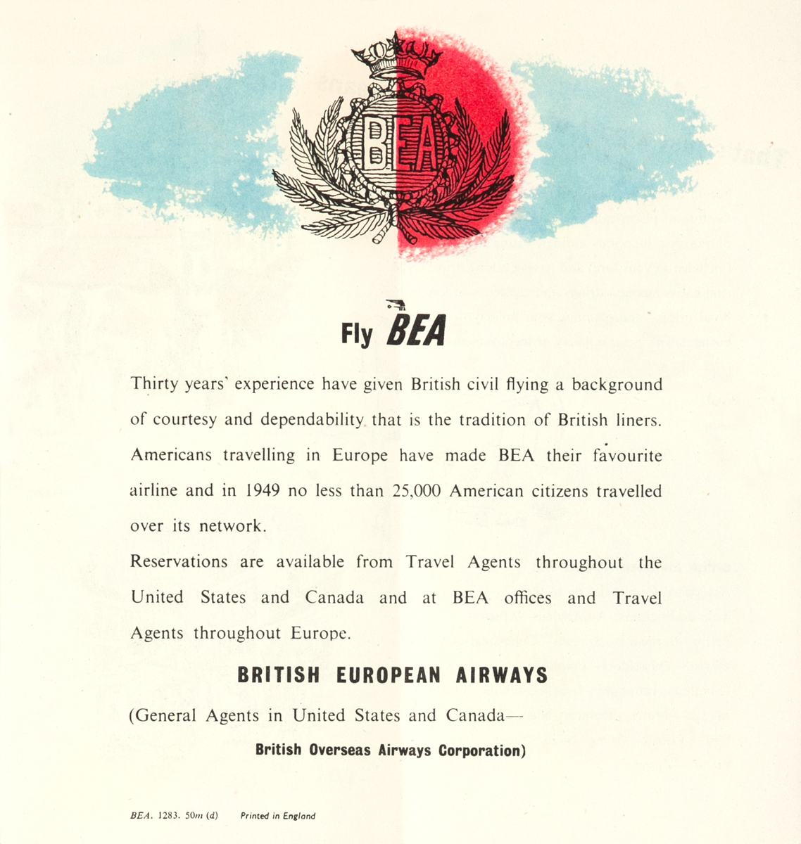 What it means to you to fly BEA in Europe Original Travel Brochure