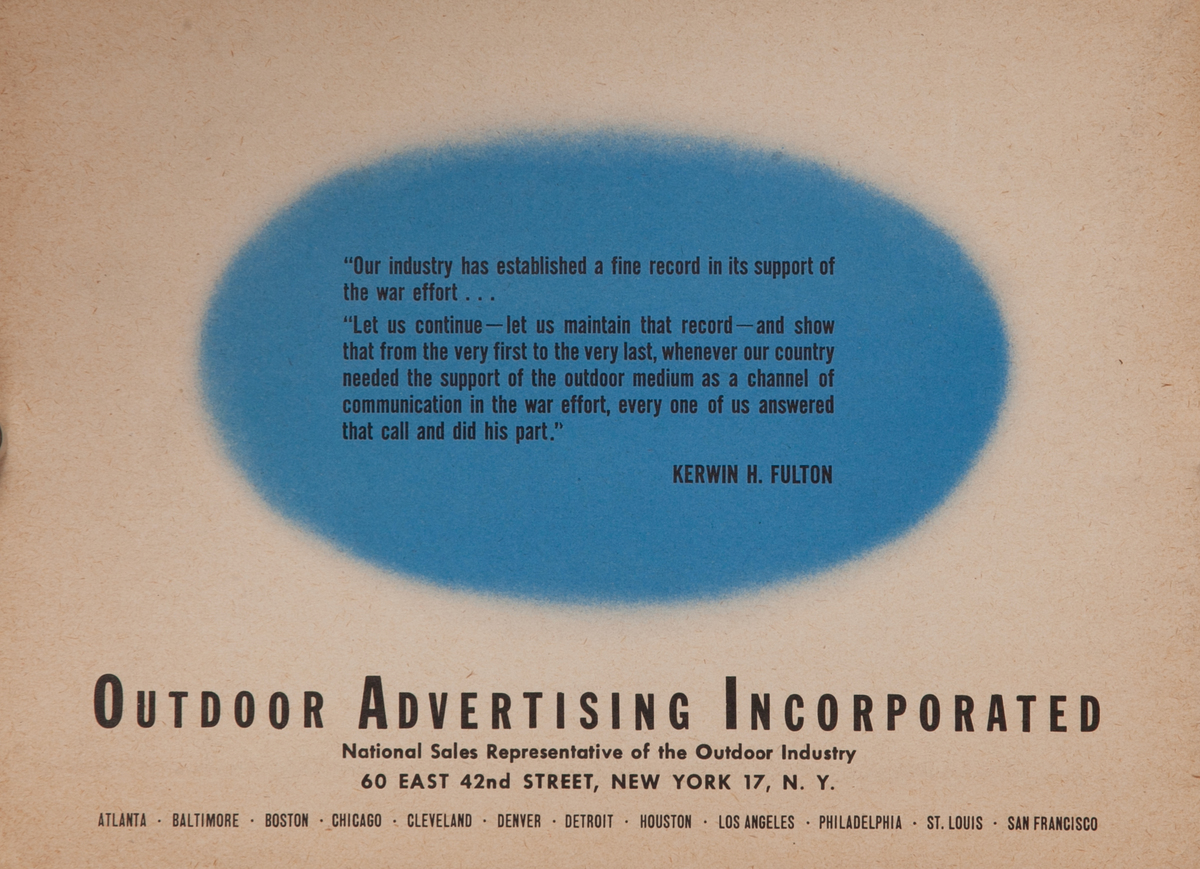 Stick To Your Gun Till Victory is Won WWII  Outdoor Advertising Incorporated Marketing Brochure