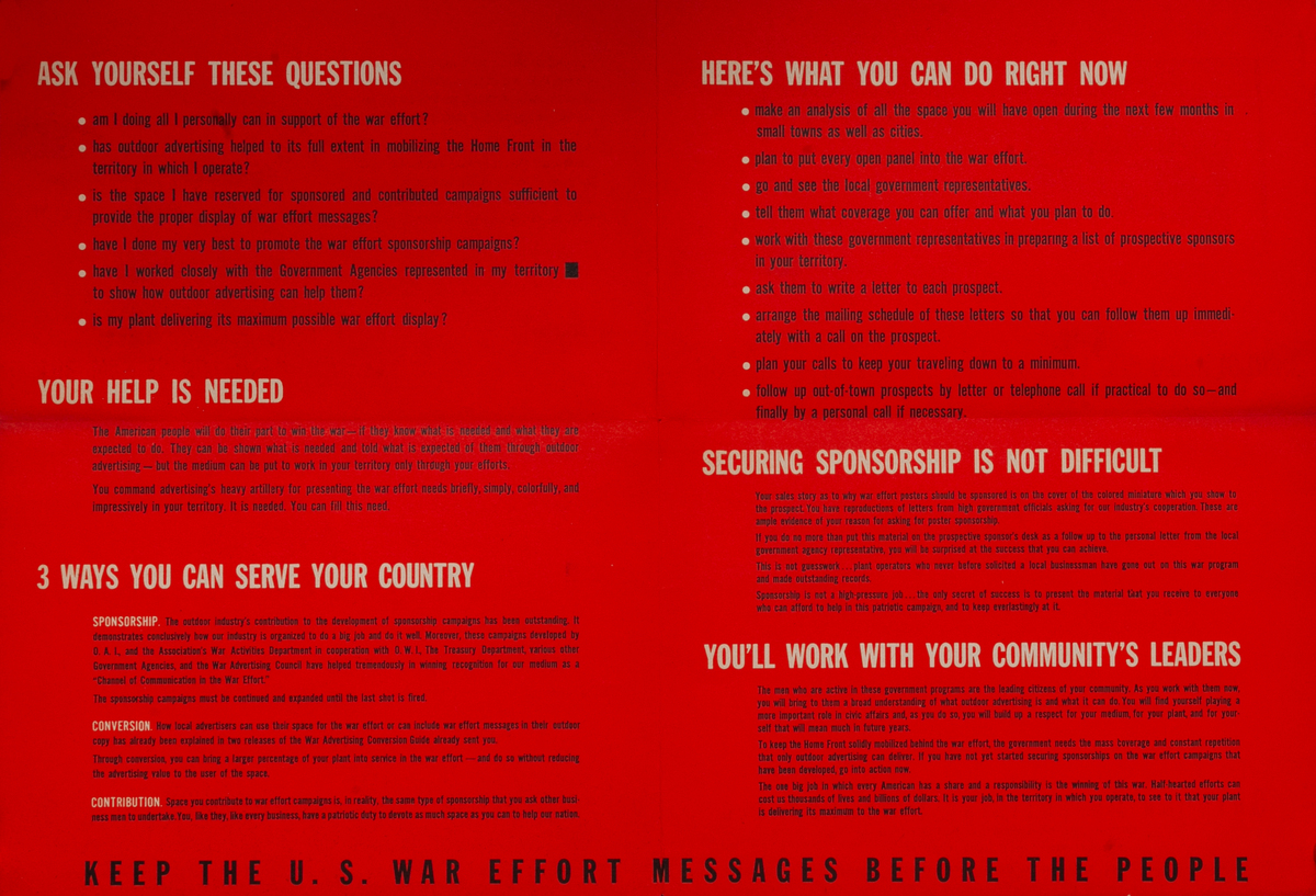 Stick To Your Gun Till Victory is Won WWII  Outdoor Advertising Incorporated Marketing Brochure