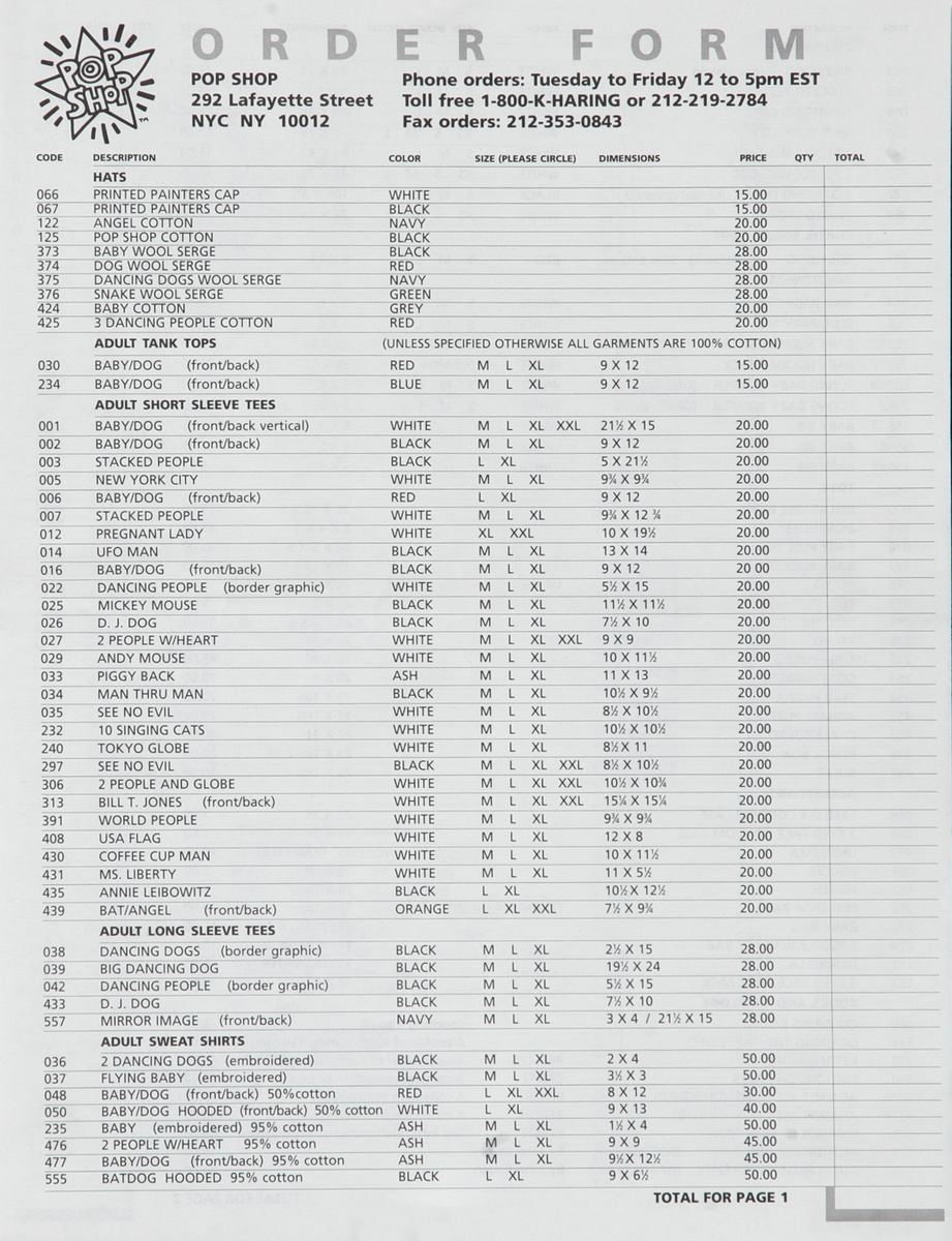 Keith Haring Pop Shop Mailer Poster with Order Form