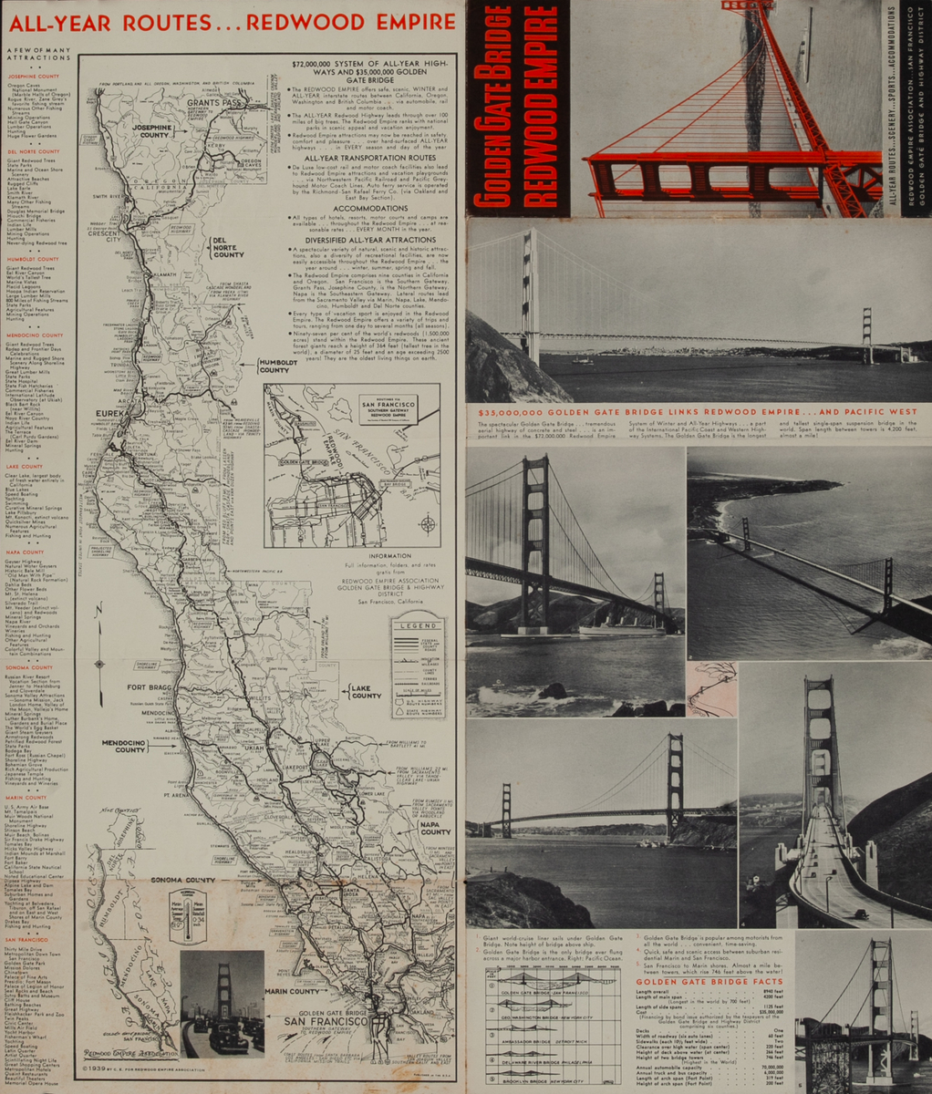 Golden Gate Bridge Redwood Empire Travel Brochure
