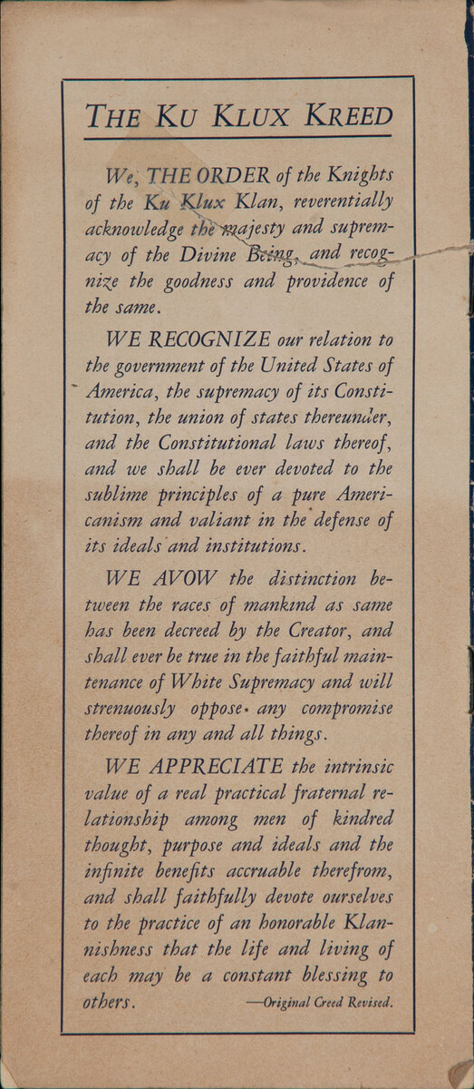 America for Americans - Rare KKK (Ku Klux Klan) Brochure