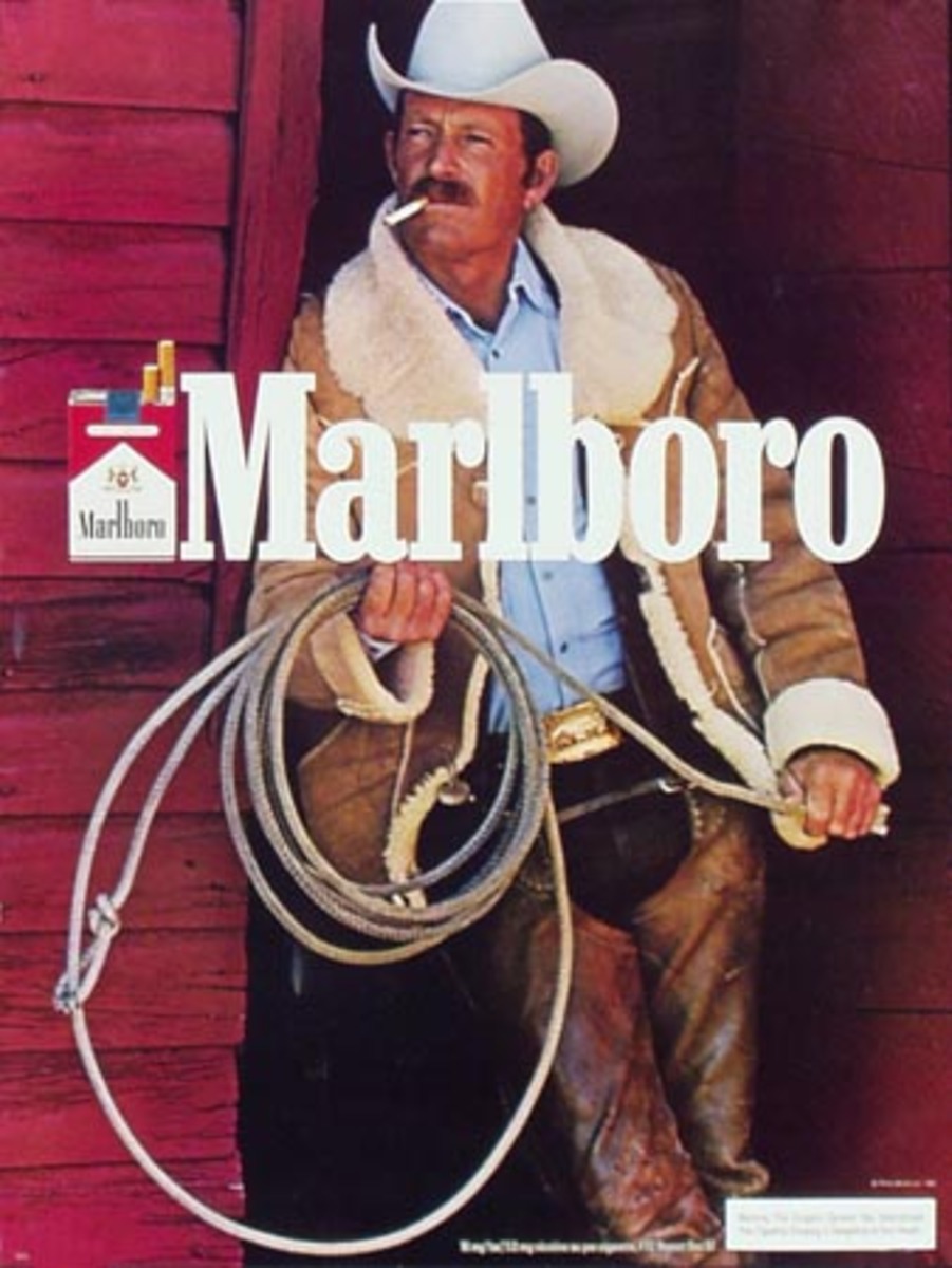 Marlboro Cigarette Cowboy Original Advertising Poster horizontal blue slicker