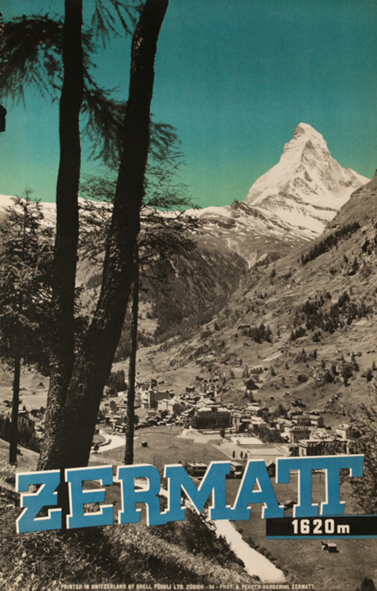 Zermatt 1620m Original Swiss Travel Poster