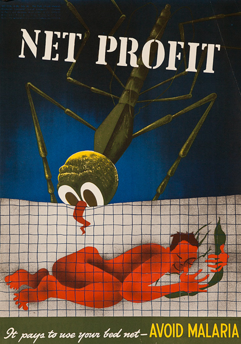 Net Profit, It Pays to Use Your Bed Net Avoid Malaria, Original American WWII Health Poster