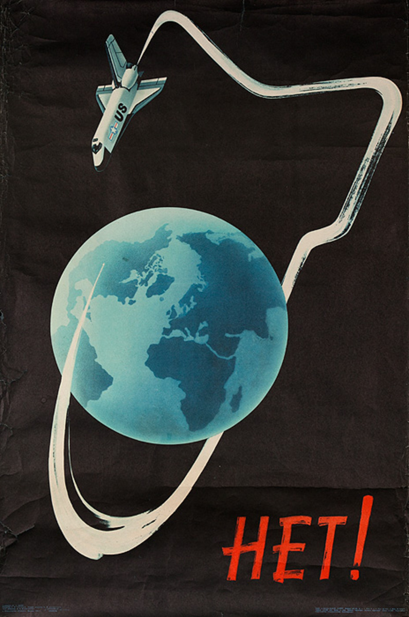 Original Soviet Union Anti-American Poster NO! to American Space Exploration