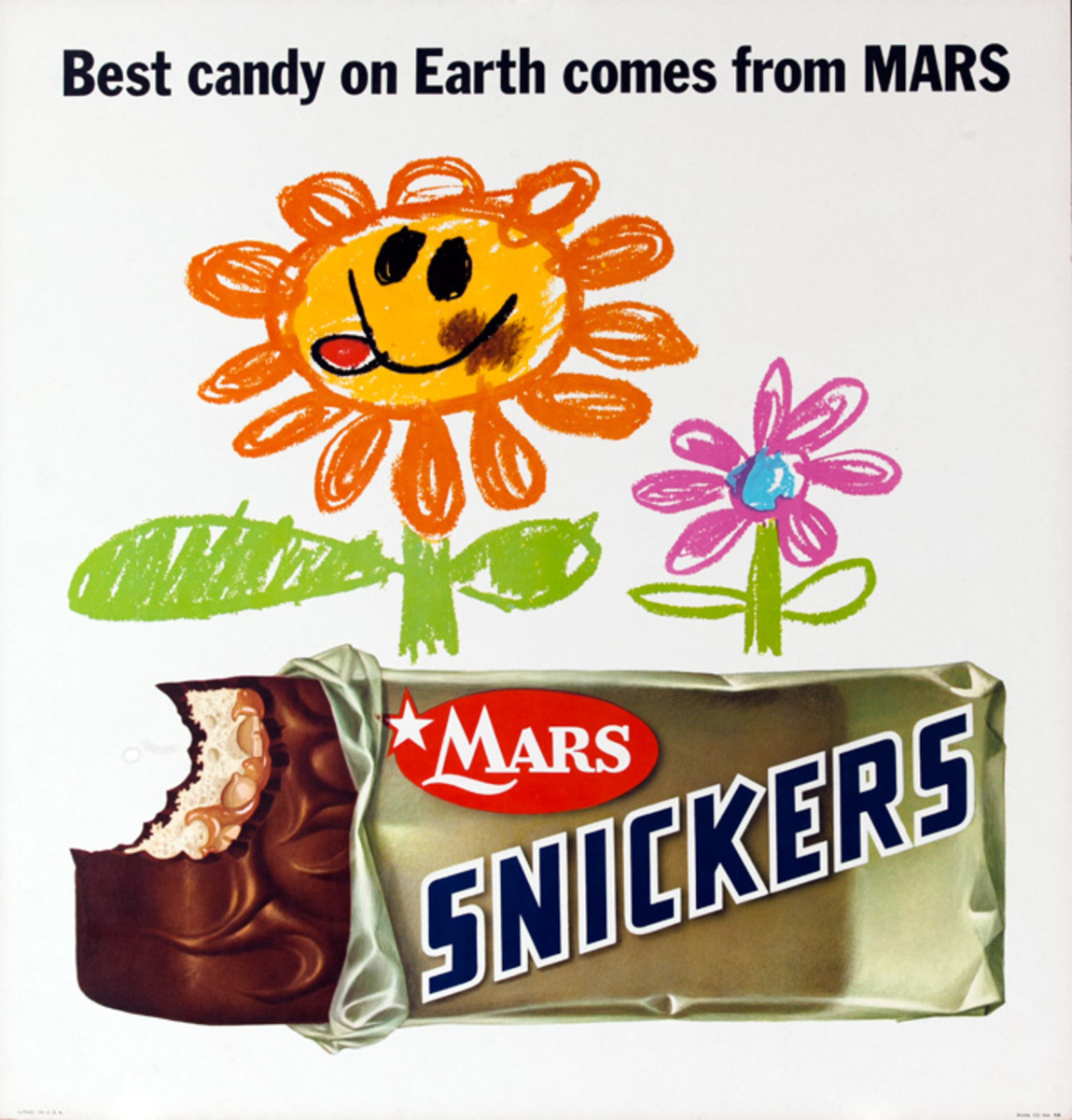 Mars Candy Original Advertising Poster, Best candy on earth comes from MARS. Flower