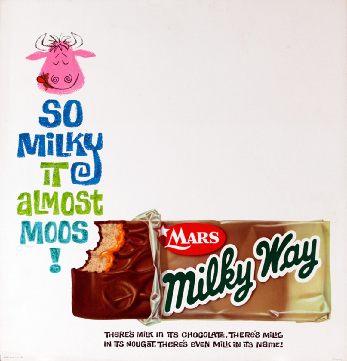 Mars Candy Original Advertising Poster, So Milky It Almost Moos!