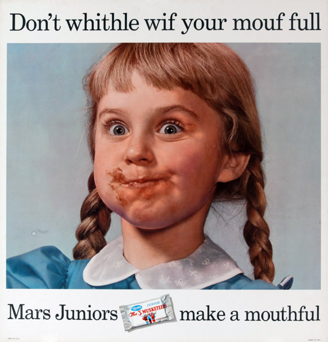 Mars Candy Original Advertising Poster, Don't Whithle wif your mouf full.