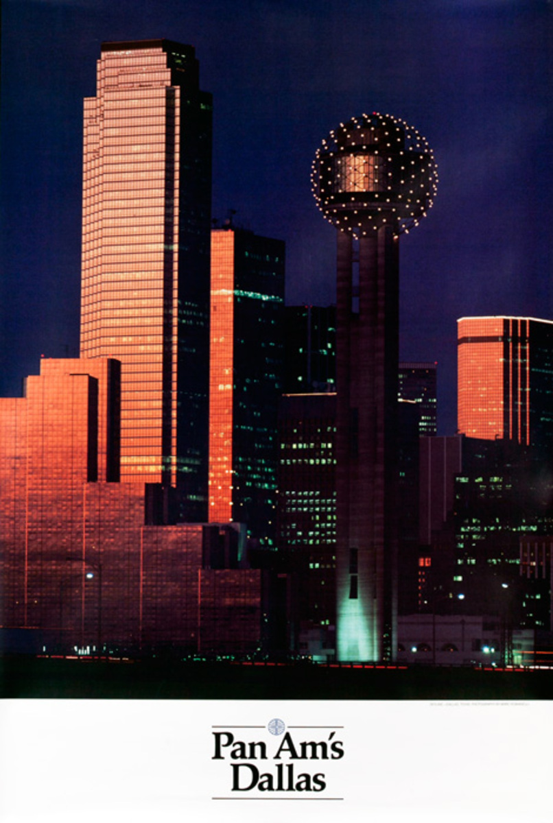 Pan Am Airlines Original Travel Poster, Dallas Night Scene Photo