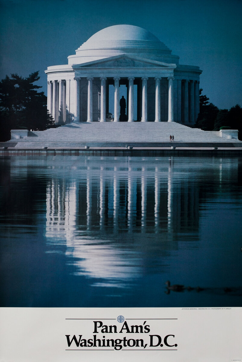Pan Am Airlines Original Travel Poster, Washington DC Jefferson Monument