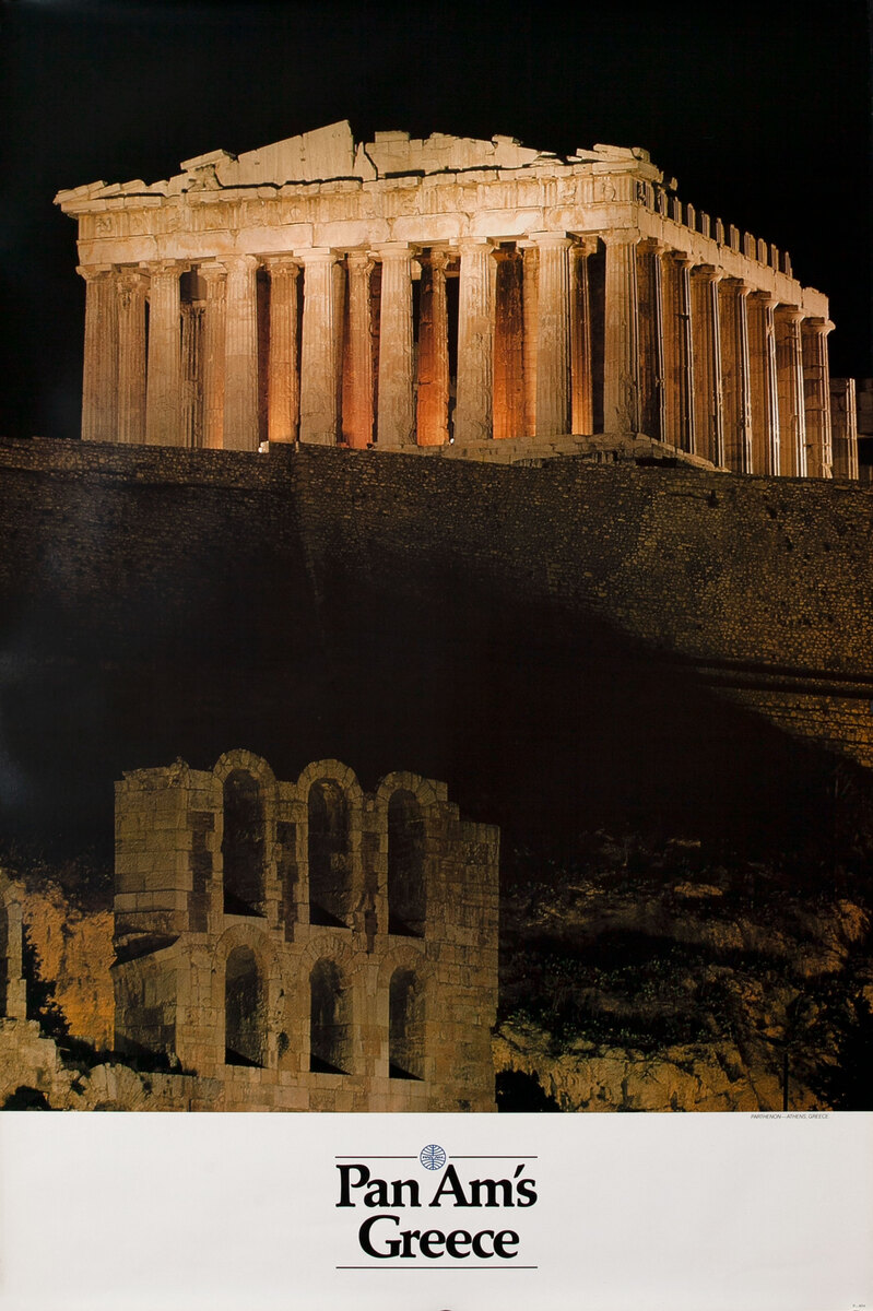 Pan Am Airlines Original Travel Poster, Athens Greece, Parthenon Photo
