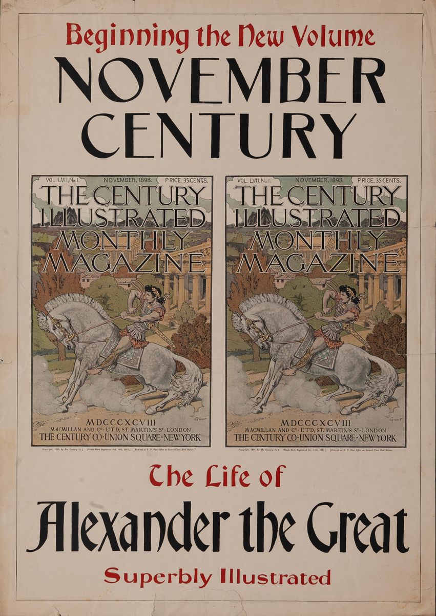 November 1898 Century Life of Alexander the Great Original American Literary Poster