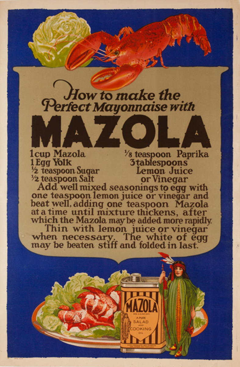 Mazola, Perfect Mayonnaise, Lobster Salad, Original American Advertising Poster