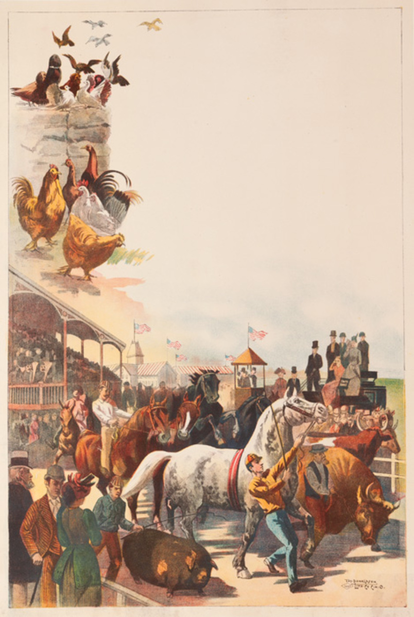 Original American Fair Poster Prize Horse, Oxen, Roosters