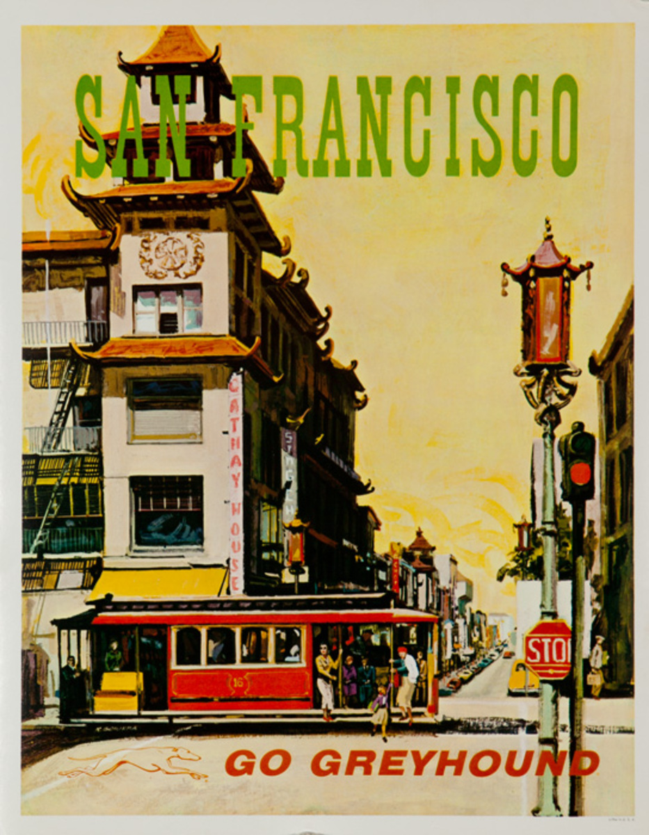 Greyhound Bus Lines Original Travel Poster San Francisco Cable Car small