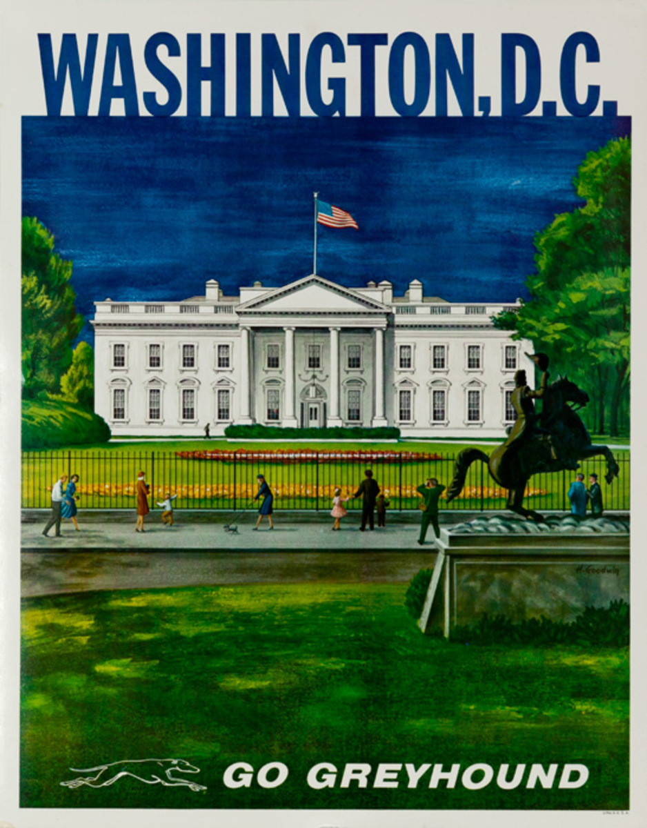 Greyhound Bus Lines Original Travel Poster, Washington DC White House small