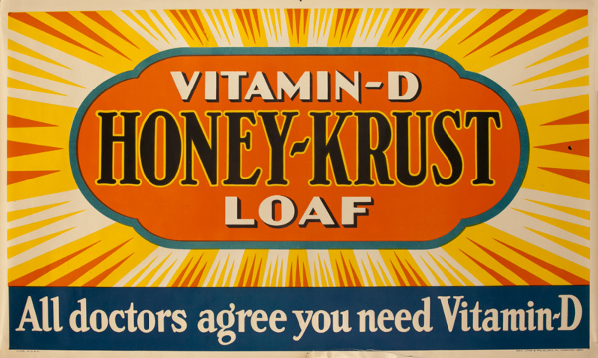 Vitamin-D Honey-Krust Loaf Bread Original American Advertising Poster