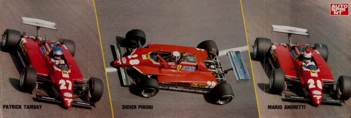 AutoSprint Original FI Racing Poster, Patrick Tambay, Didier Pironi, and Mario Andretti