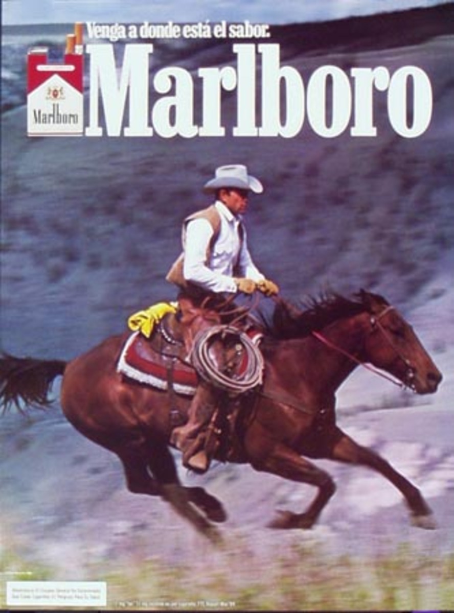 Marlboro Cigarette Cowboy  Original Advertising Poster Venga a Donde Esta el Sabor rider 