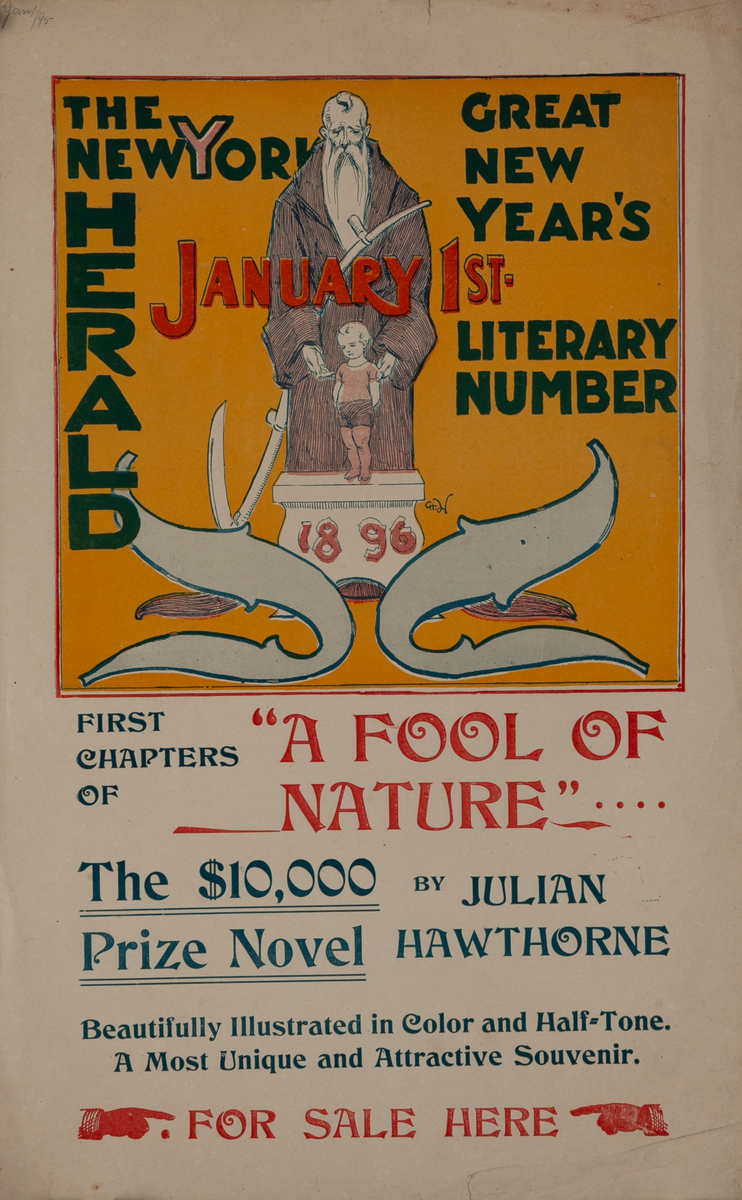 The New York Herald Jan 1, 1896 Original American Literary Poster A Fool of Nature