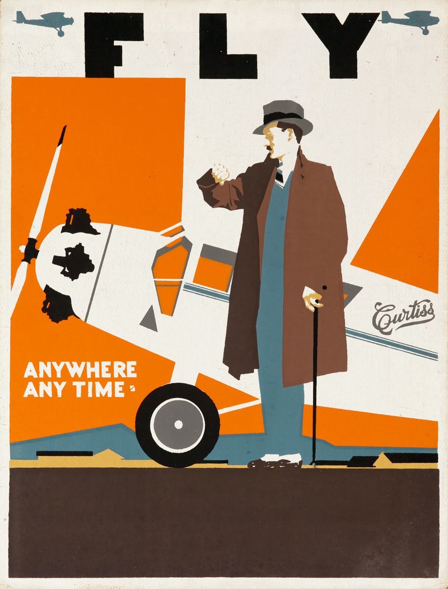 Fly Curtiss Anywhere Anytime, Original American Aviation Poster 