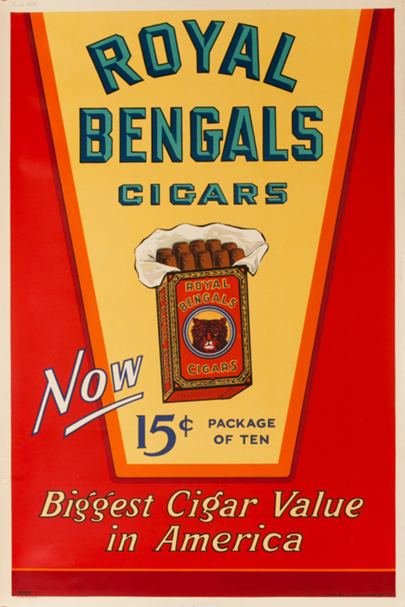 Royal Bengals Cigars Original American Advertising Poster