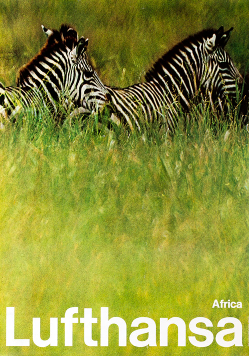 Lufthansa Airlines Original Travel Poster, Africa Zebra