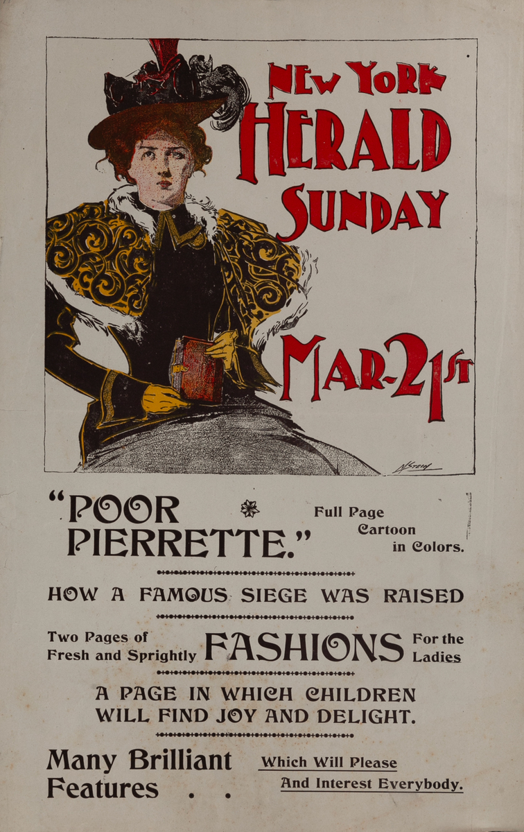 The New York Herald Mar. 21st  Original American Literary Poster Poor Pierrette