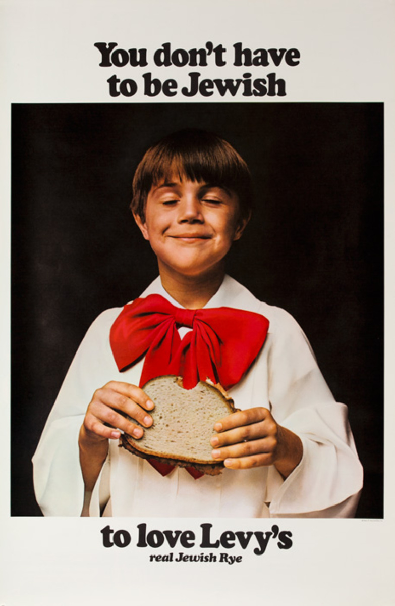 You Don't Have to Be Jewish To Love Levy's Rye Bread Original Advertising Poster, Boy in Red Tie