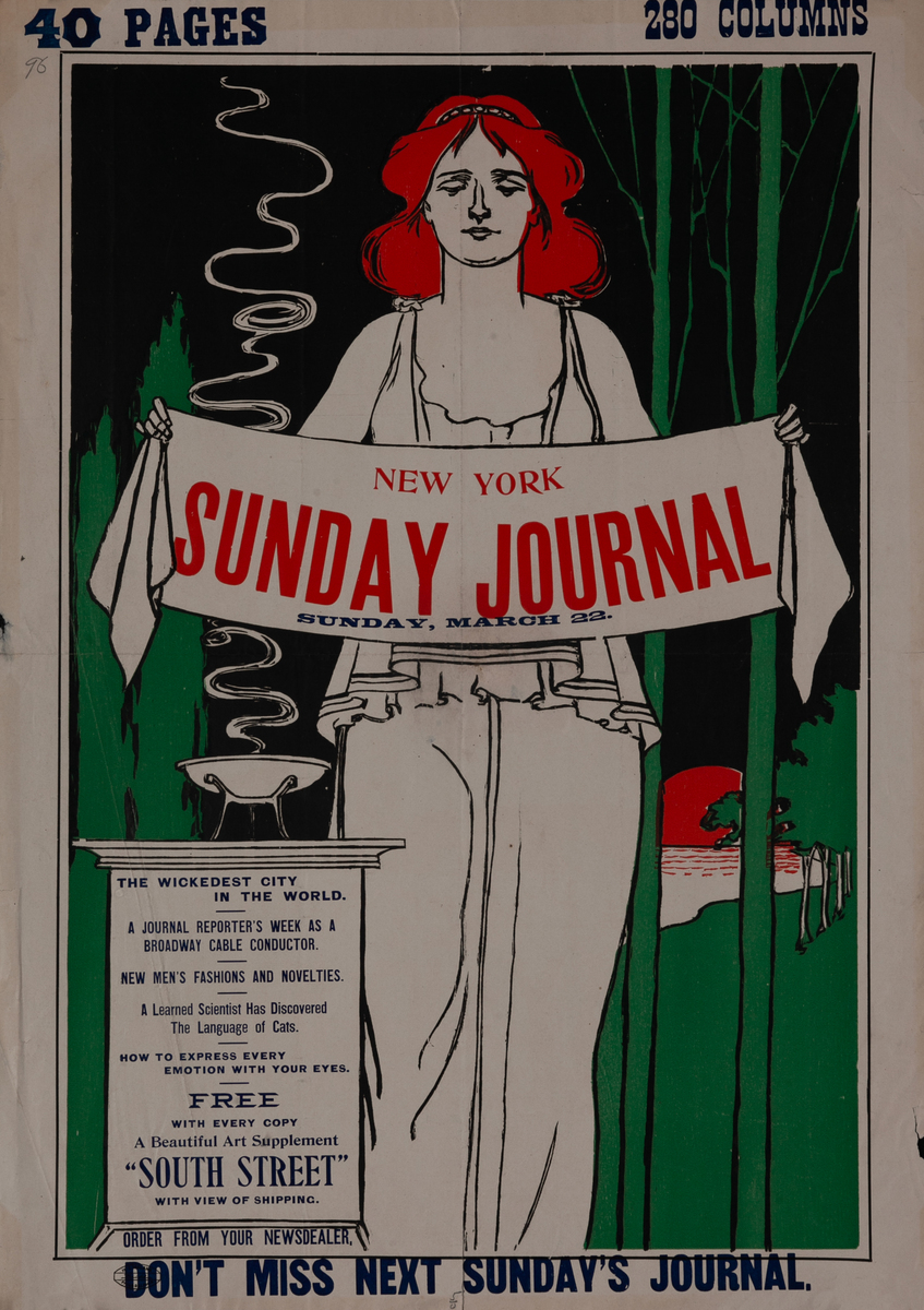 New York Sunday Journal Original American Literary Poster