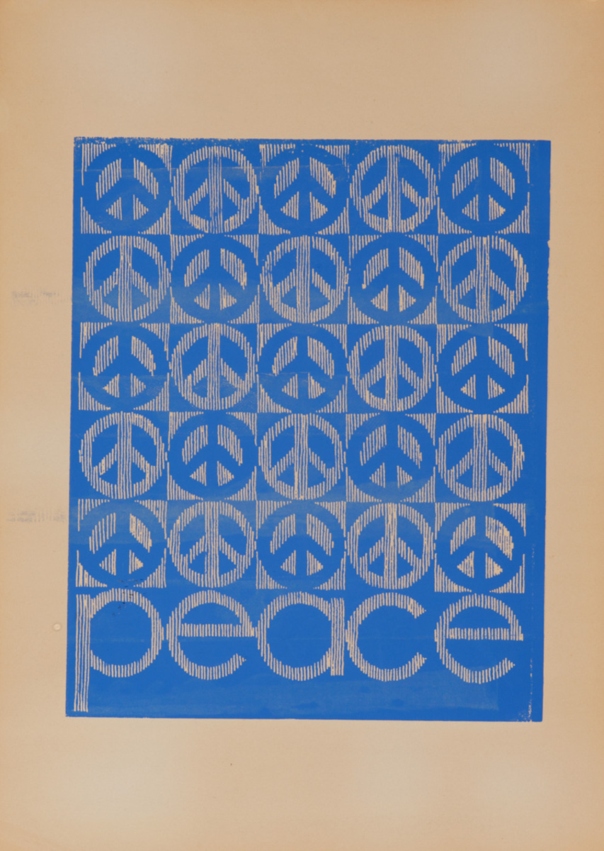 Original Anti Vietnam War Poster, Blue Peace Signs