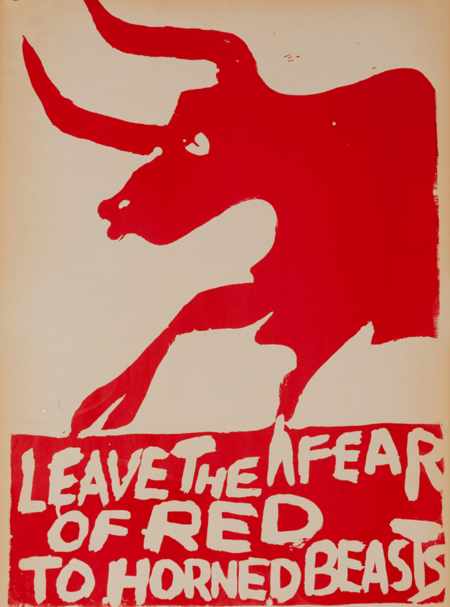 Original Anti Vietnam War Poster, Leave the Fear of Red to Horned Beasts 