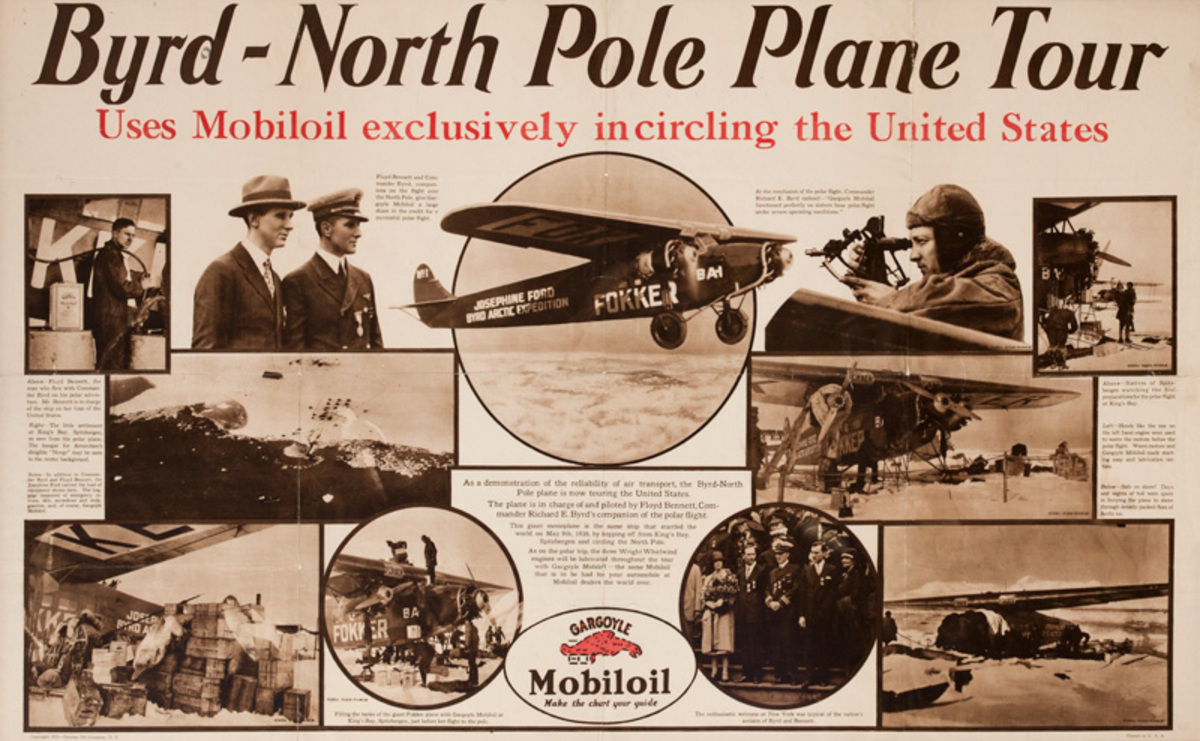 Byrd - North Pole plane Tour Original Mobil Oil Advertising Poster