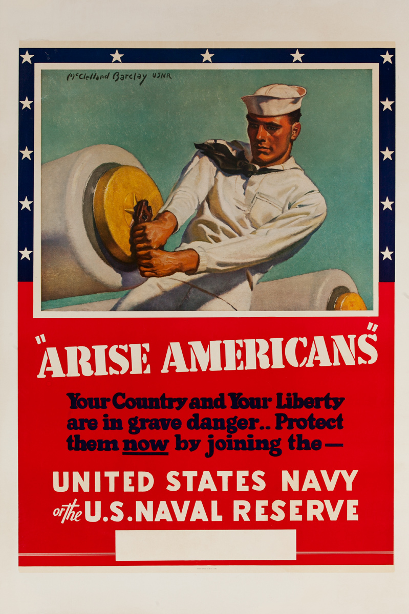 Arise Americans Original WWII Navy and Naval Reserve Recruiting Poster