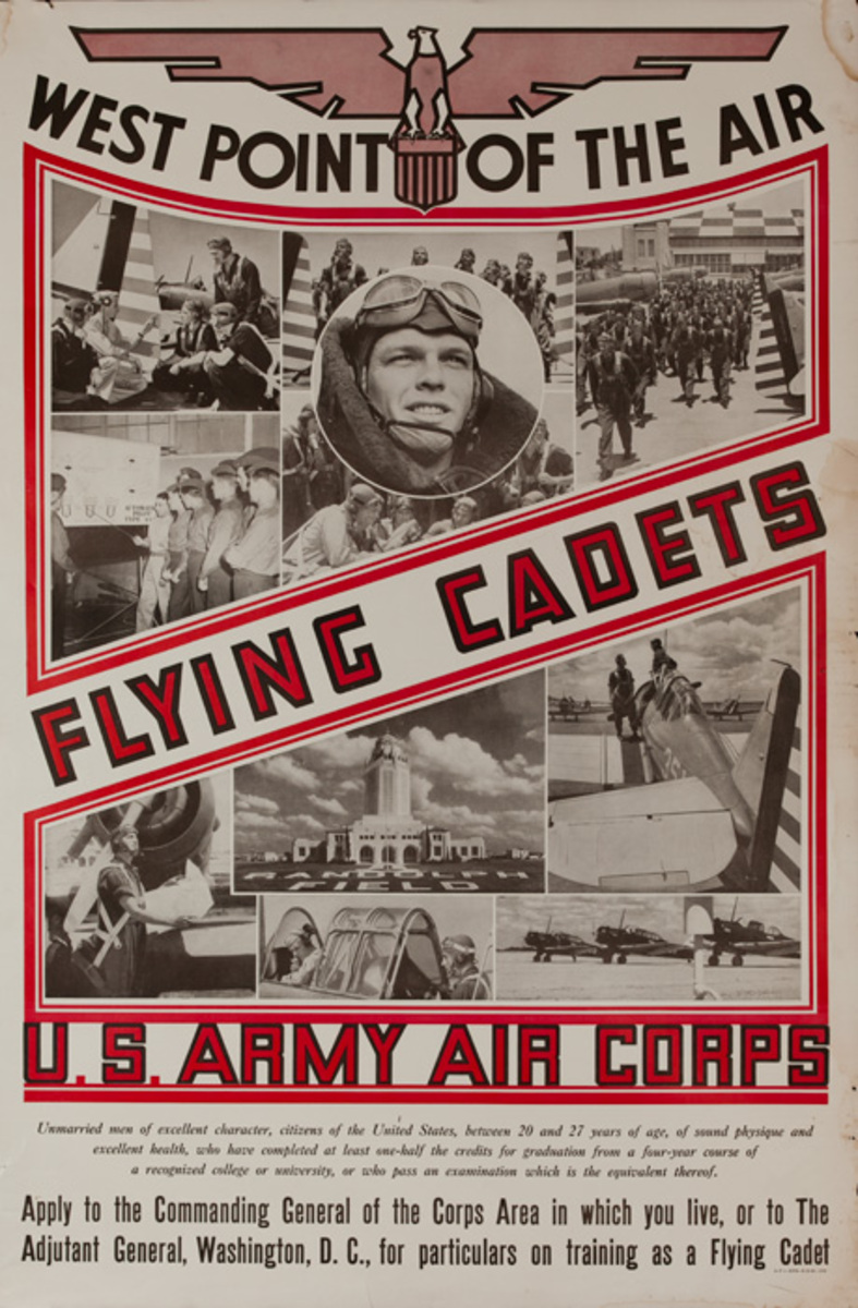West Point of trhe Air Flying Cadets U.S. Army Air Corp Original WWII Recruiting Poster