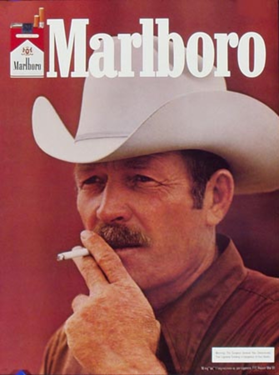 Marlboro Cigarette Cowboy Original Advertising Poster portrait rust backround