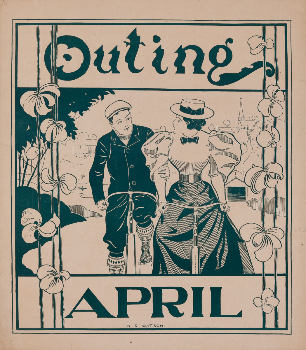 Outing Magazine April Bicycle Riders American Literary Poster