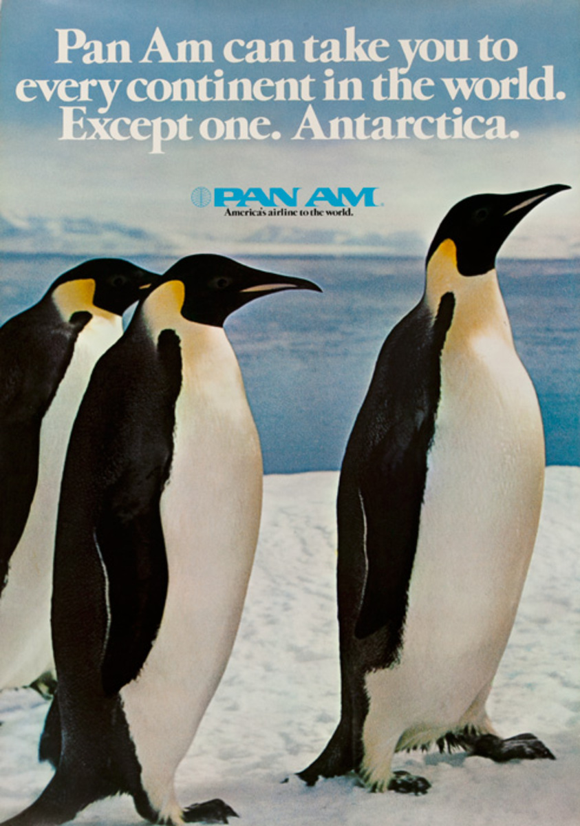 Original Pan Am Travel Poster Antarctica, Penguin