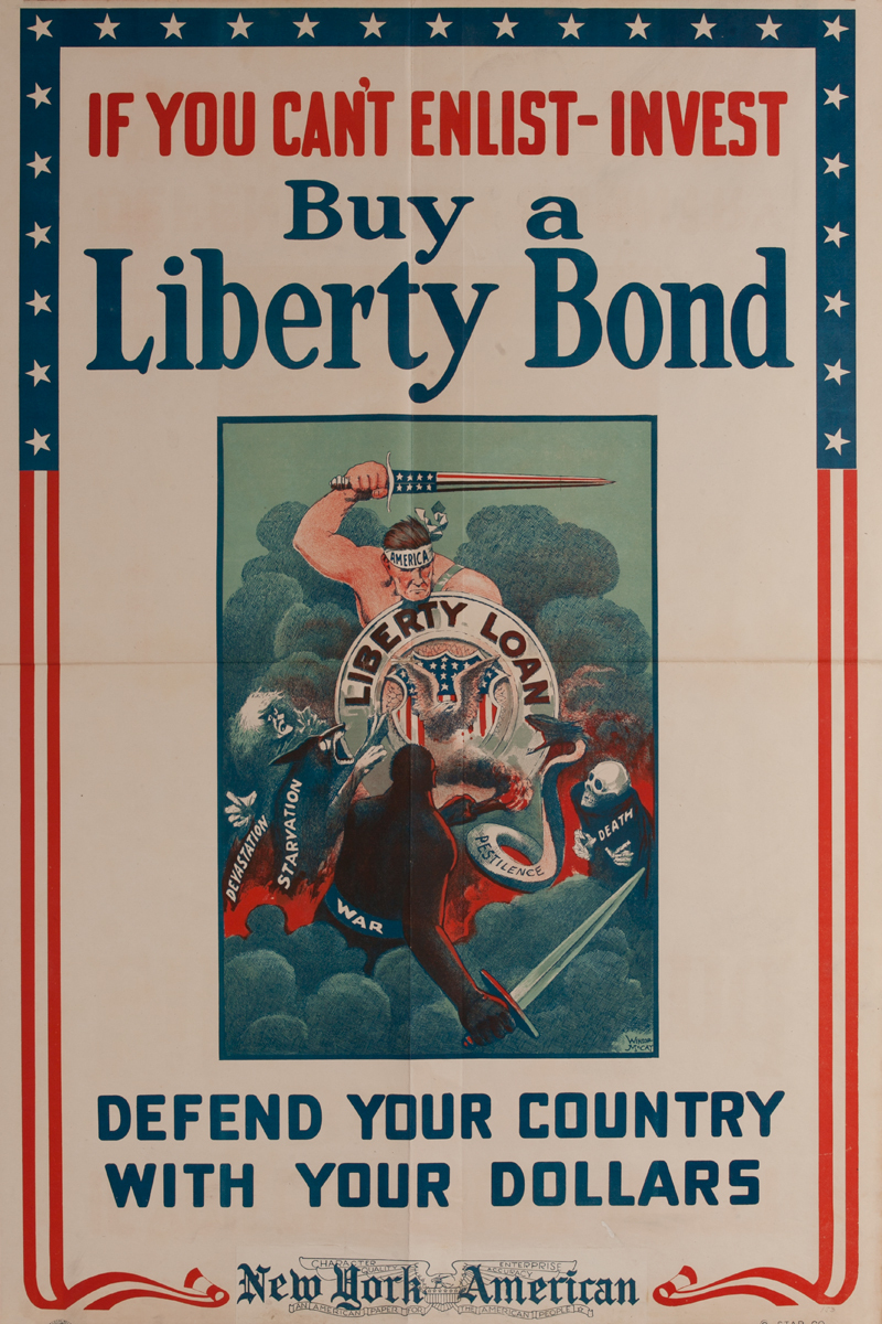 If You Can't Enlist - Invest Buy a Liberty Bond Original American WWI Poster